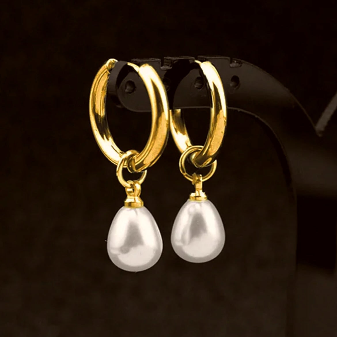 Gold Pearl huggie earrings 