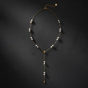 Gold Star Pearl Y-Drop Necklace