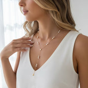 Gold Star Pearl Y-Drop Necklace