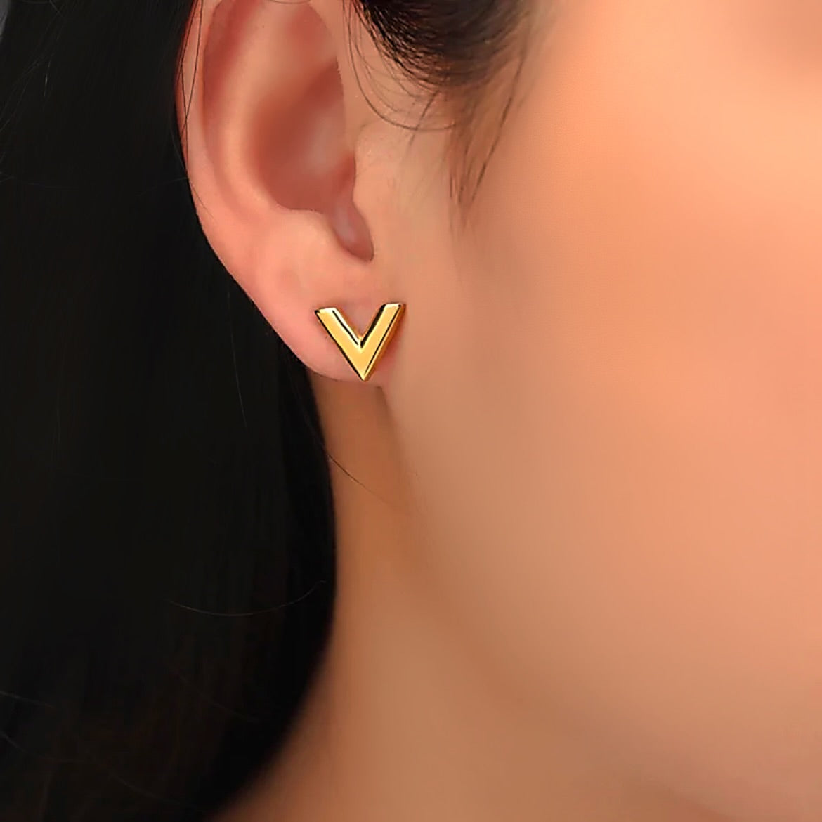 Gold v stud earrings