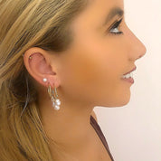 Hoop and pearl earring stack