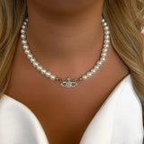 Gold Orb Pearl Necklace