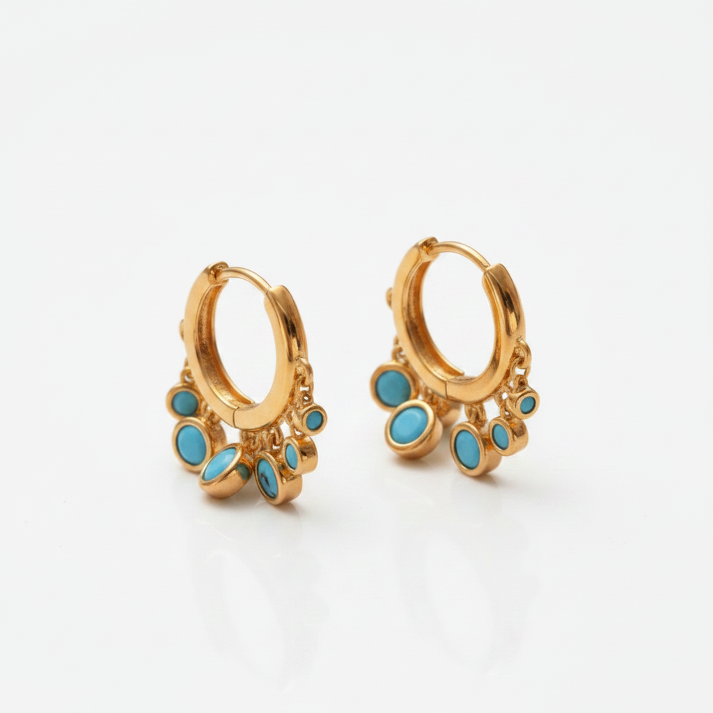 Turquoise Bezel Huggie Earrings – Gold Vermeil