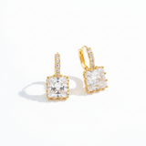 Crystal Huggie Earrings | Princess-Cut Square Stone | Gold
