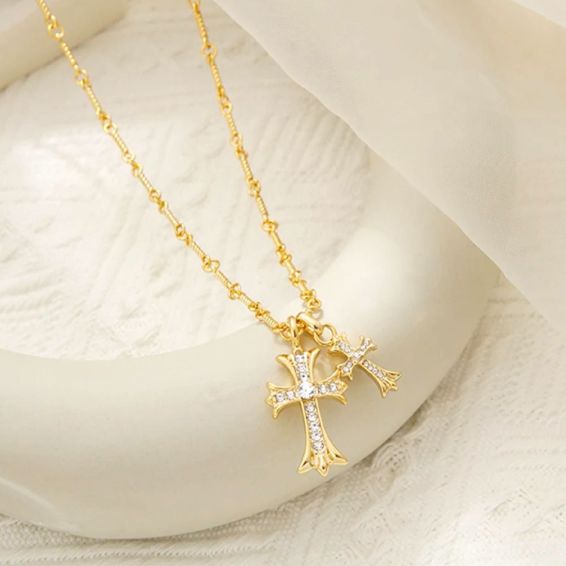 Double cross necklace of Jesus supermirror steel 3x2.5 cm | online sales on  HOLYART.com