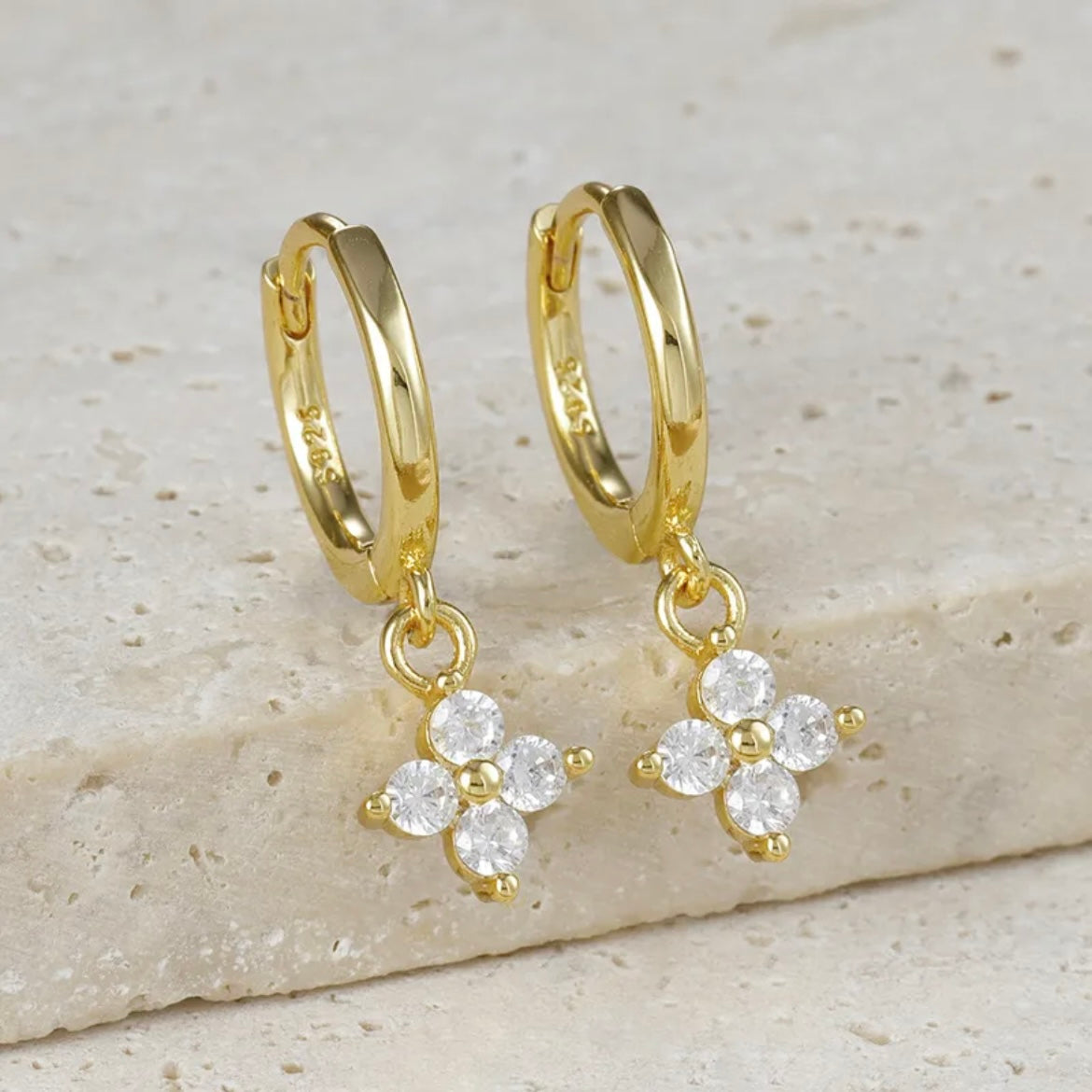 Diamond flower huggie earrings 