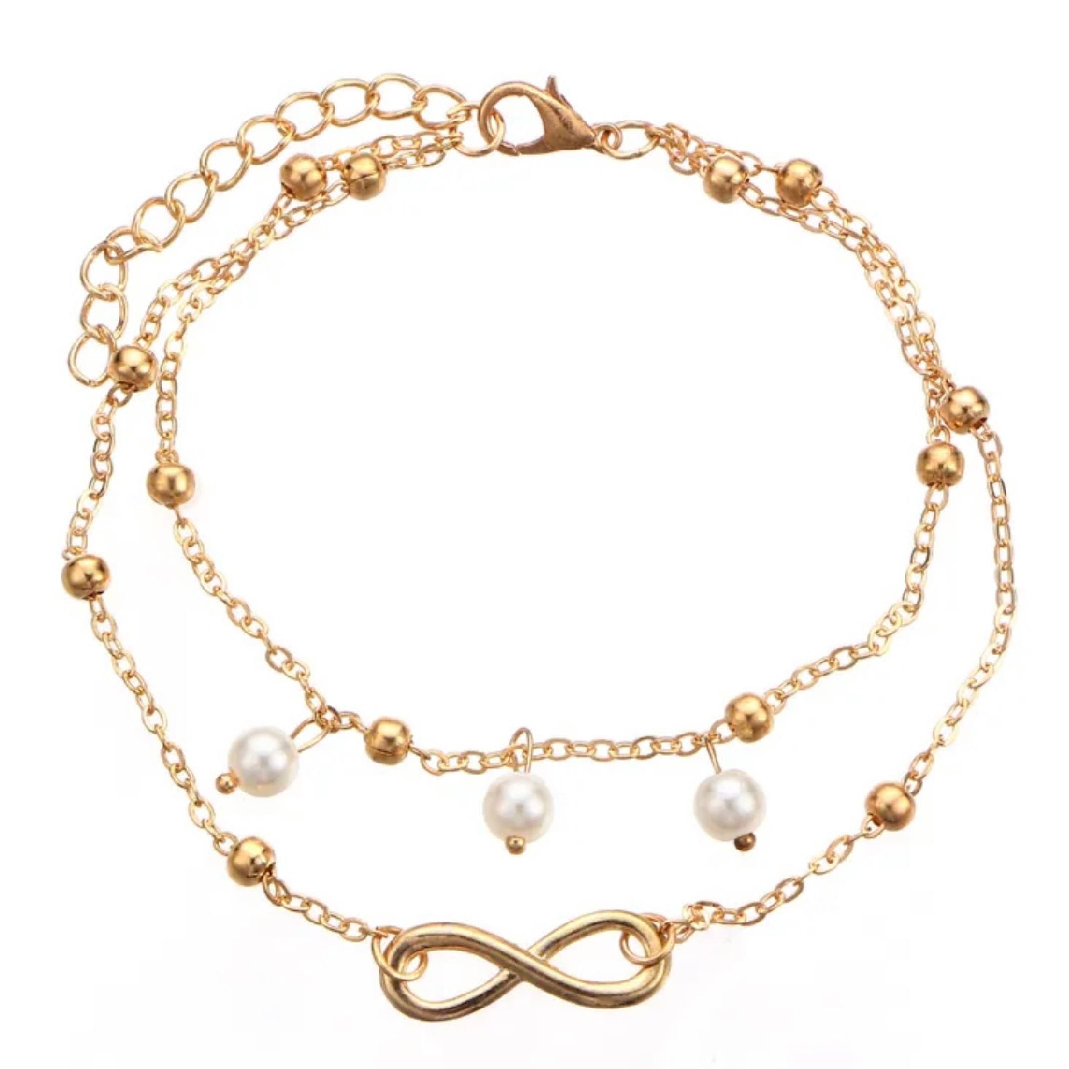 Gold charm anklet set 