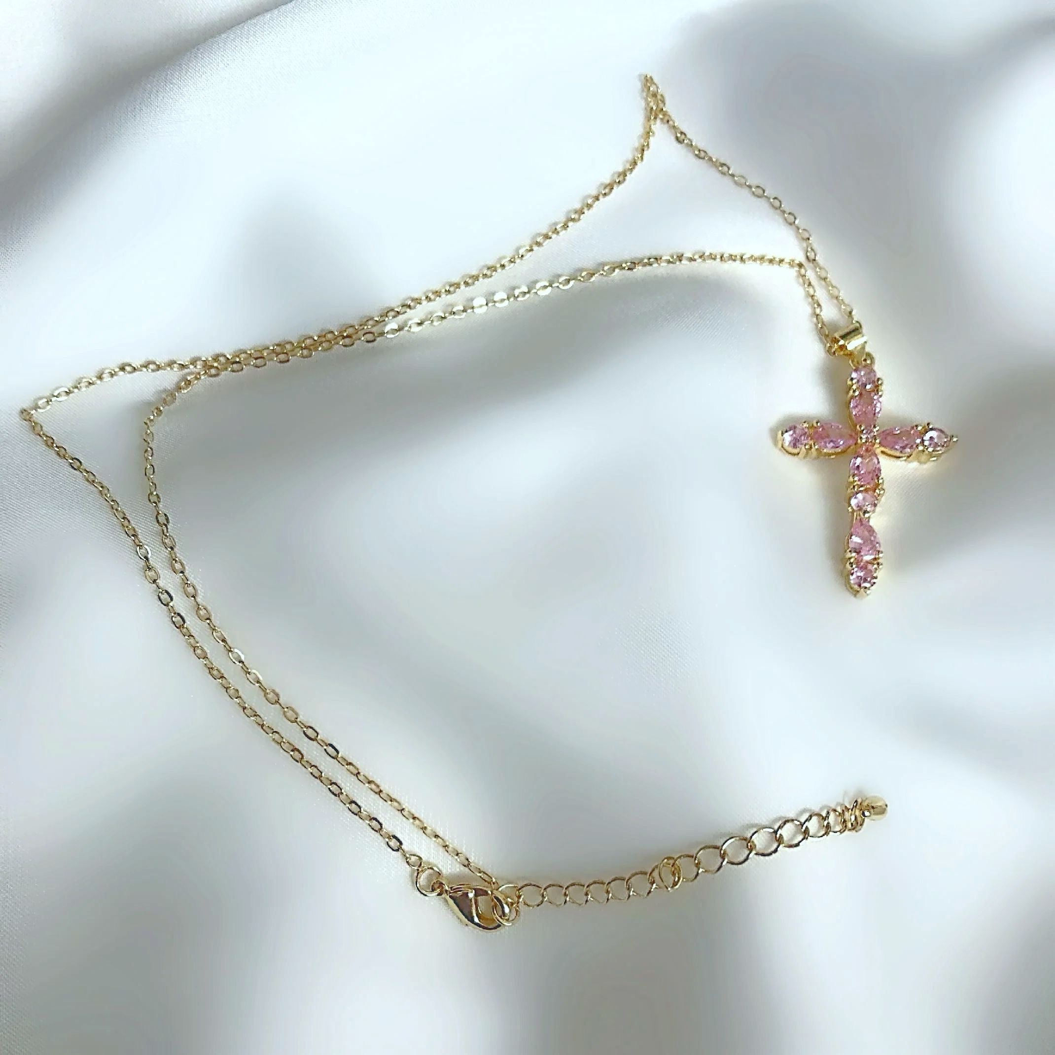 Pink cross necklace 