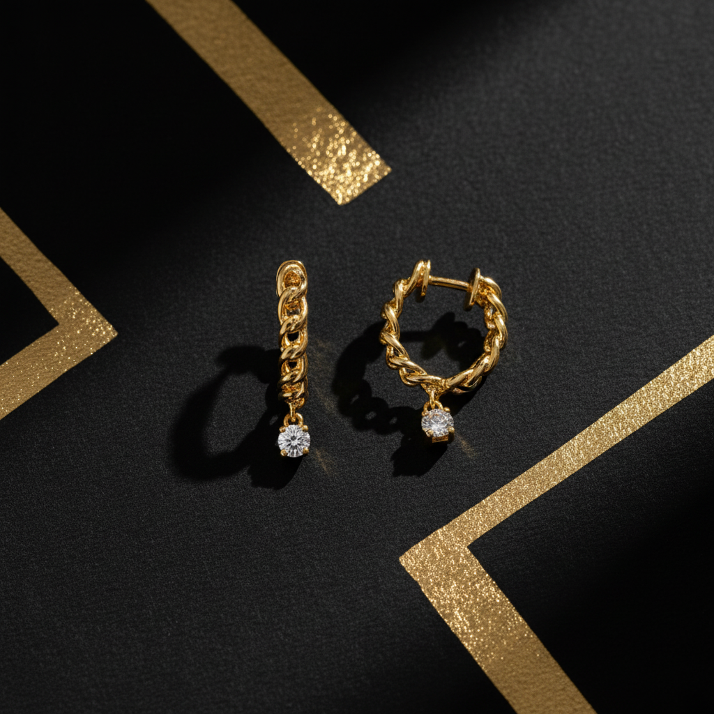 Gold Diamond Huggie Earrings