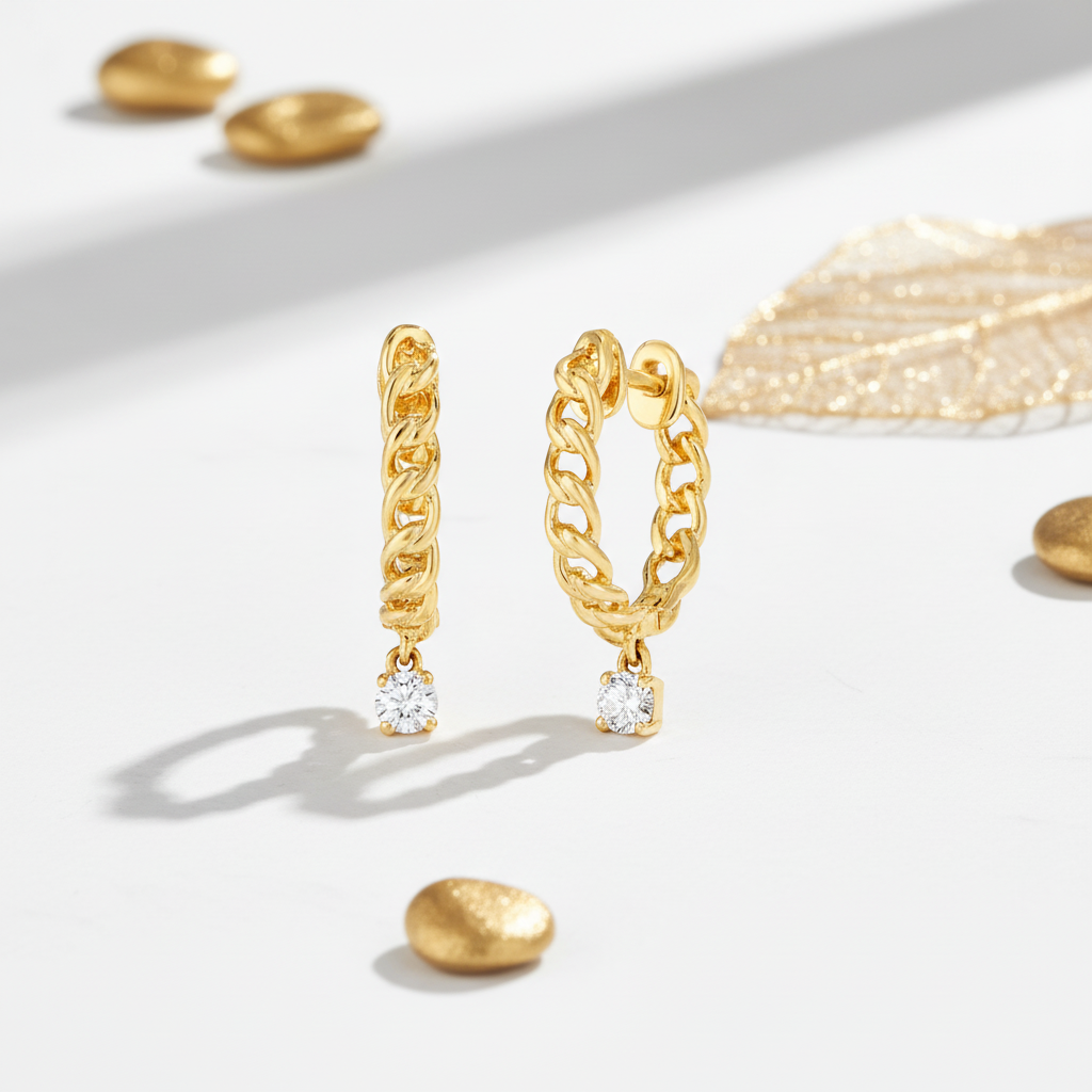 Gold Diamond Huggie Earrings