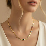 Gold Snakeskin Necklace with Colourful Stones