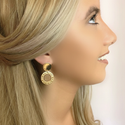 Gold Roman Numeral Disc Drop Earrings