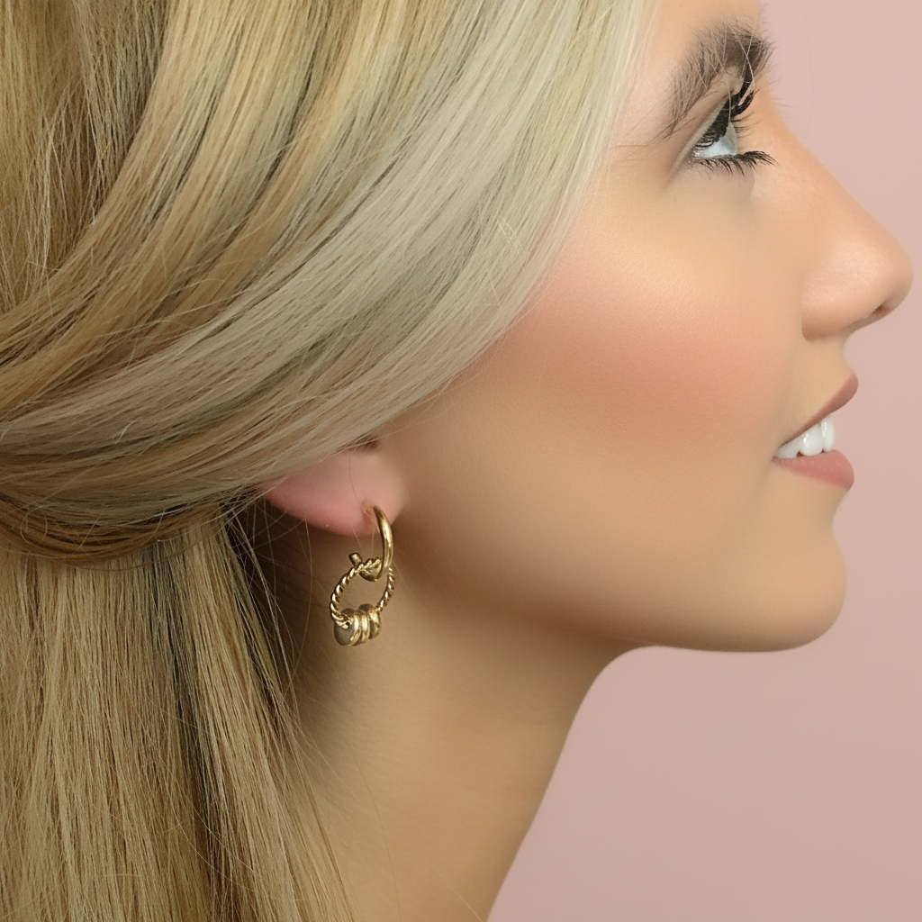 18K Gold Triple Ring Earrings