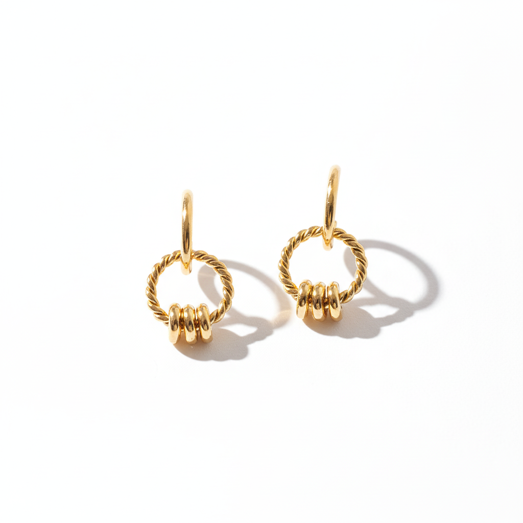 18K Gold Triple Ring Earrings