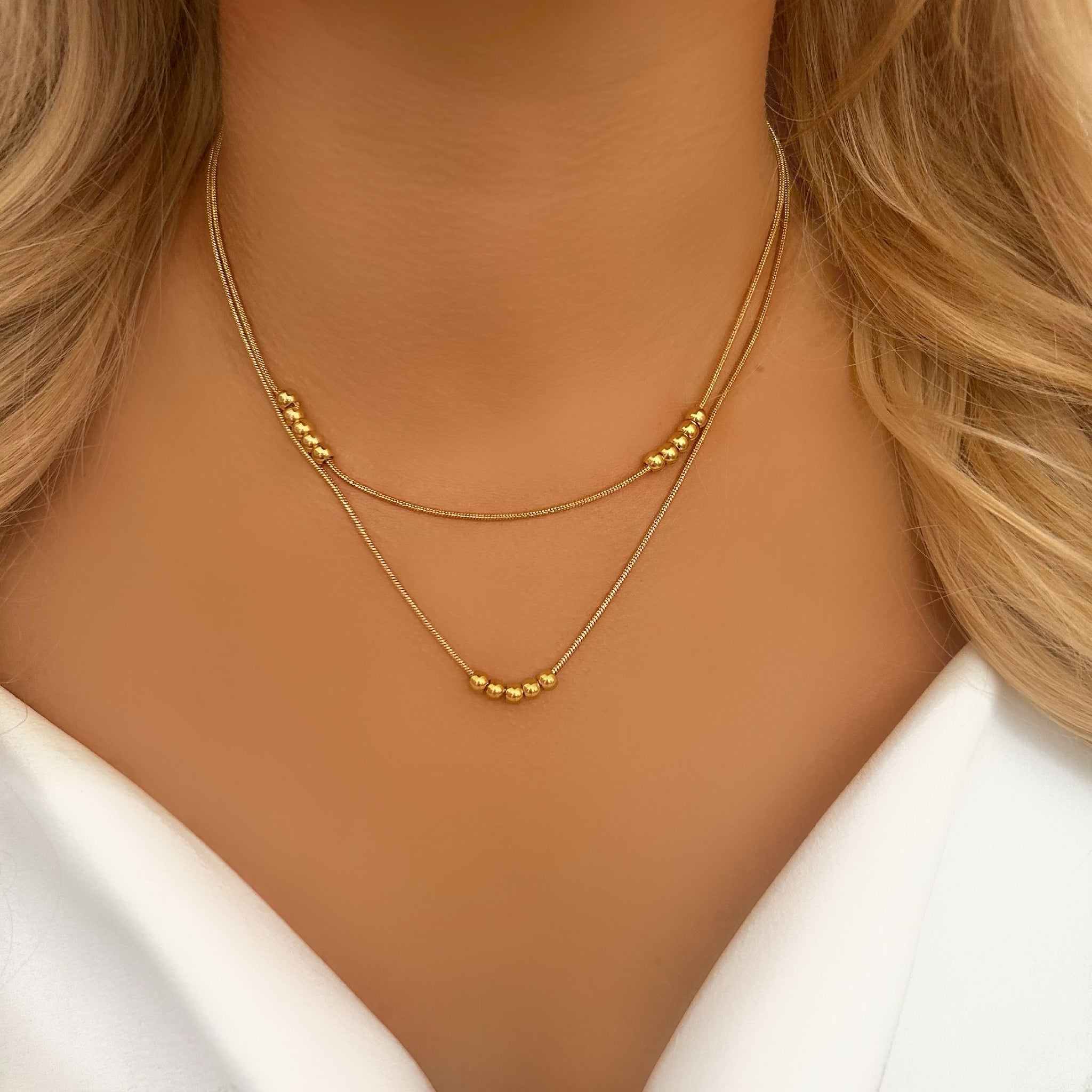 Simple Double Layer Gold Chain Designs Gold Bead Layered Necklace