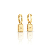 18ct Gold Plated Rectangle & Crystal Star Huggie Earrings