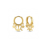 Gold Plated Star & Moon Charm Huggie Earrings