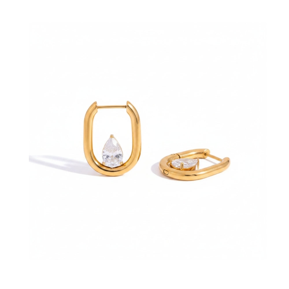 Pear Crystal Oval Hoop Earrings — Gold