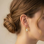 Pear Crystal Oval Hoop Earrings — Gold