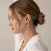 Pear Crystal Oval Hoop Earrings — Gold