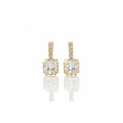 Crystal Huggie Earrings | Princess-Cut Square Stone | Gold