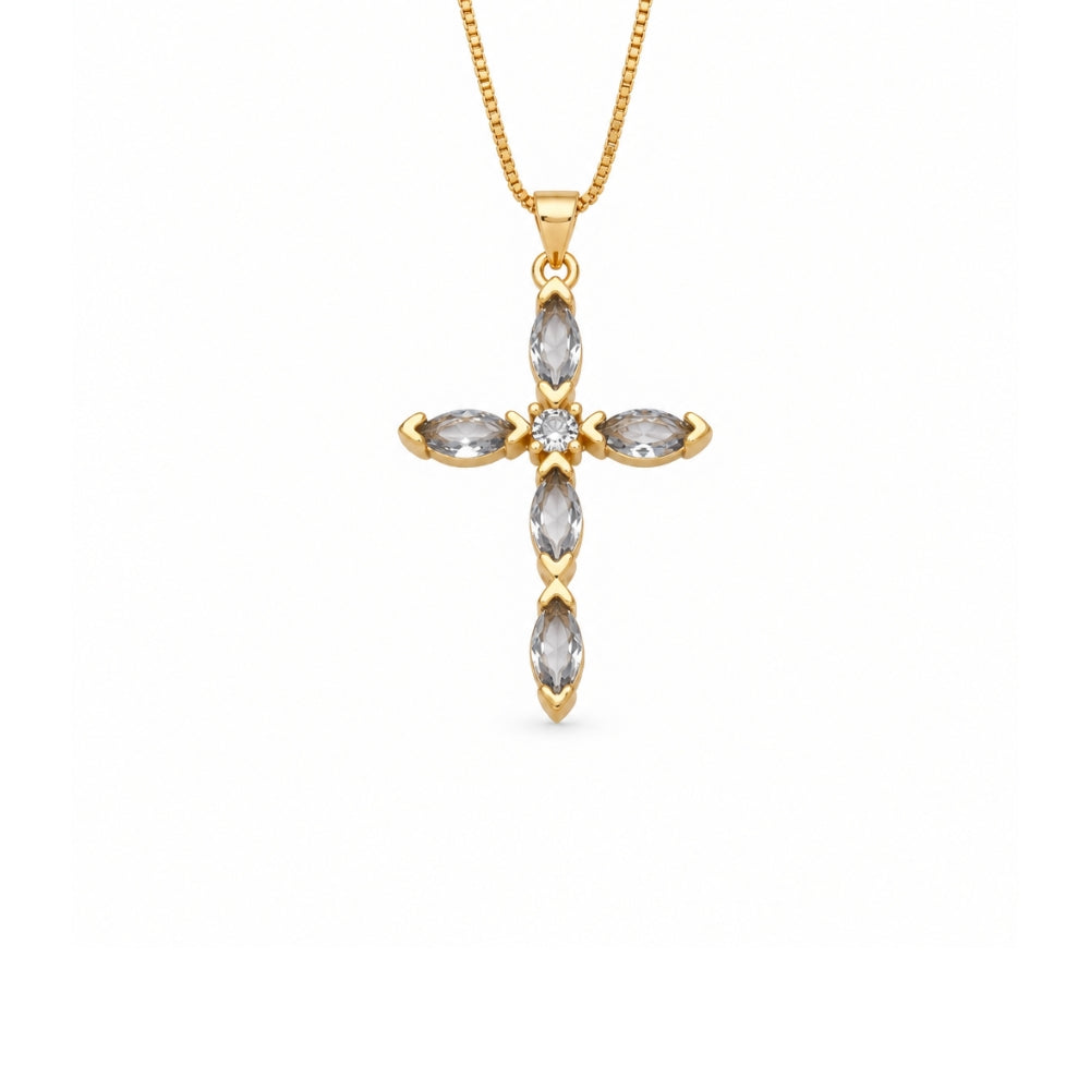Grey Crystal Cross Necklace, 18K Gold Plated