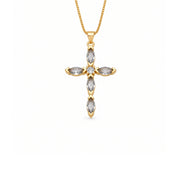 Grey Crystal Cross Necklace, 18K Gold Plated