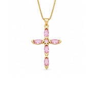 Pink Crystal Cross Necklace, 18K Gold Plated