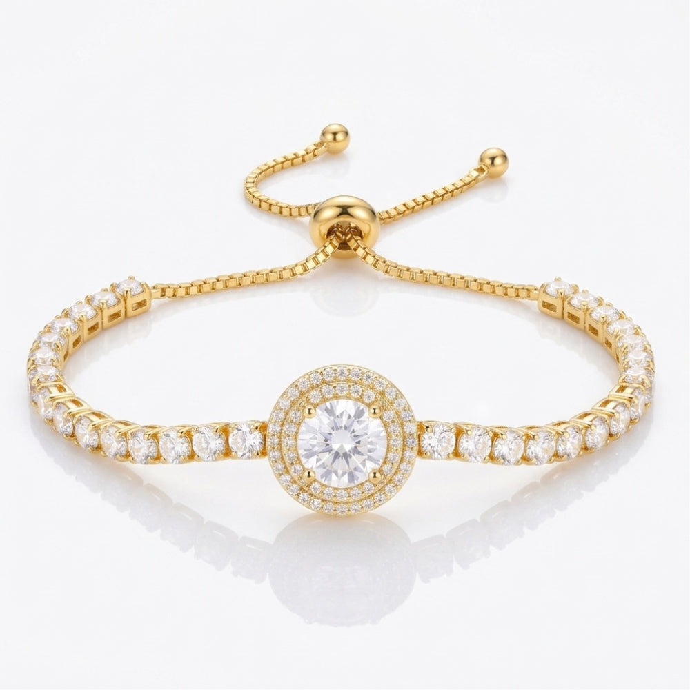 Gold Double Halo Tennis Bracelet