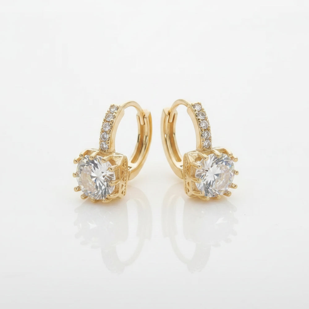 Crystal Huggie Earrings | Princess-Cut Square Stone | Gold