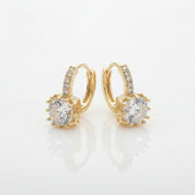Crystal Huggie Earrings | Princess-Cut Square Stone | Gold