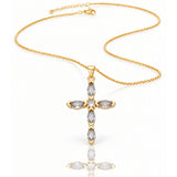 Grey Crystal Cross Necklace, 18K Gold Plated