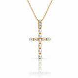 Gold-Plated Pearl and CZ Cross Pendant Necklace