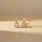 Crystal Huggie Earrings | Princess-Cut Square Stone | Gold