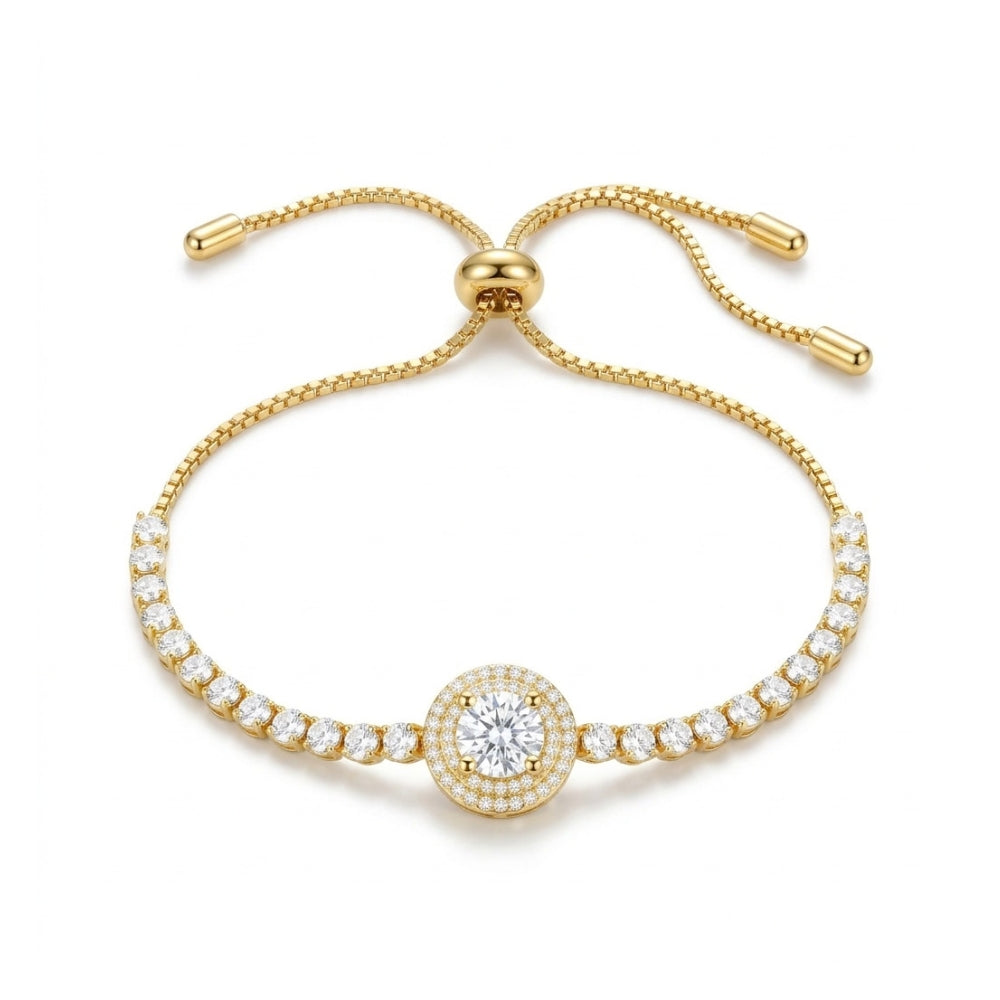 Gold Double Halo Tennis Bracelet