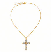 Grey Crystal Cross Necklace, 18K Gold Plated