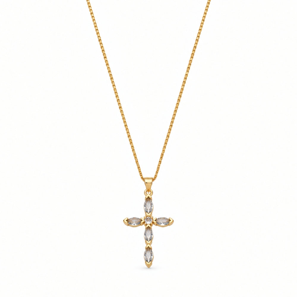 Grey Crystal Cross Necklace, 18K Gold Plated