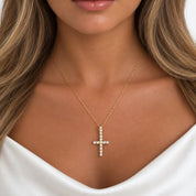 Gold-Plated Pearl and CZ Cross Pendant Necklace