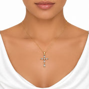 Grey Crystal Cross Necklace, 18K Gold Plated