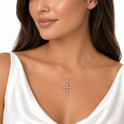 Grey Crystal Cross Necklace, 18K Gold Plated