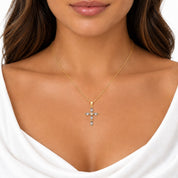 Grey Crystal Cross Necklace, 18K Gold Plated