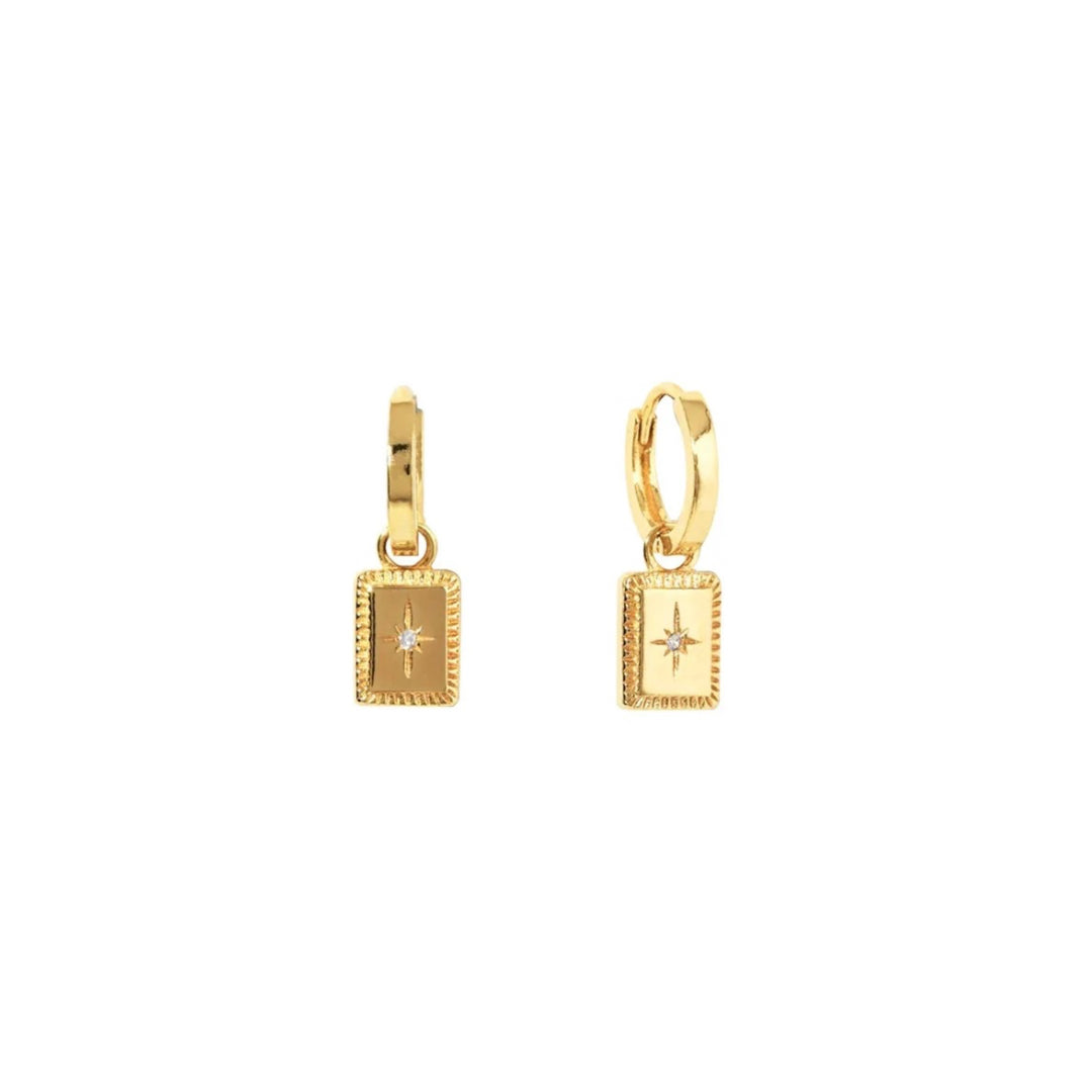 Gold rectangle huggie earrings 