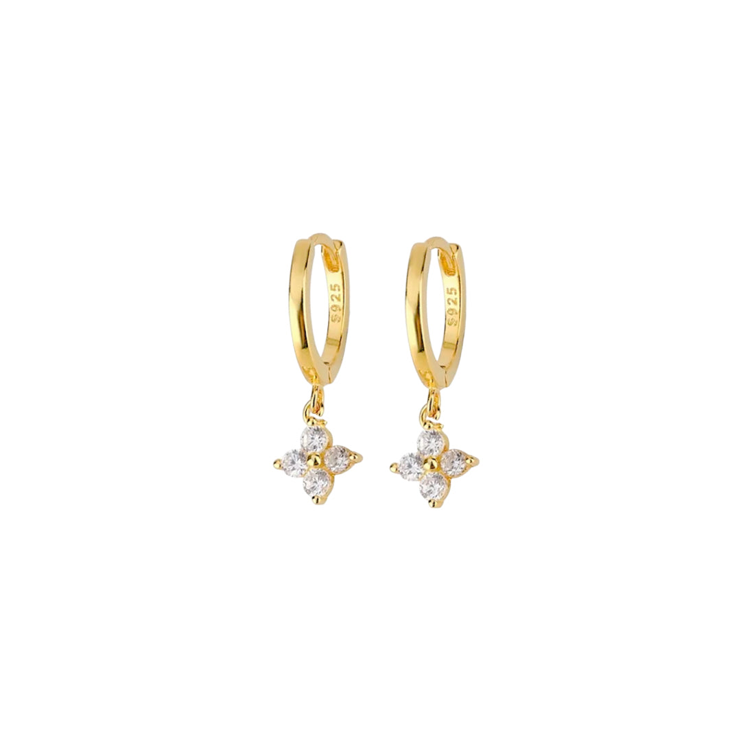 Diamond flower huggie earrings 