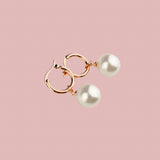 Rose Gold Pearl Huggie Earrings