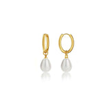 Gold Pearl Huggie Earrings