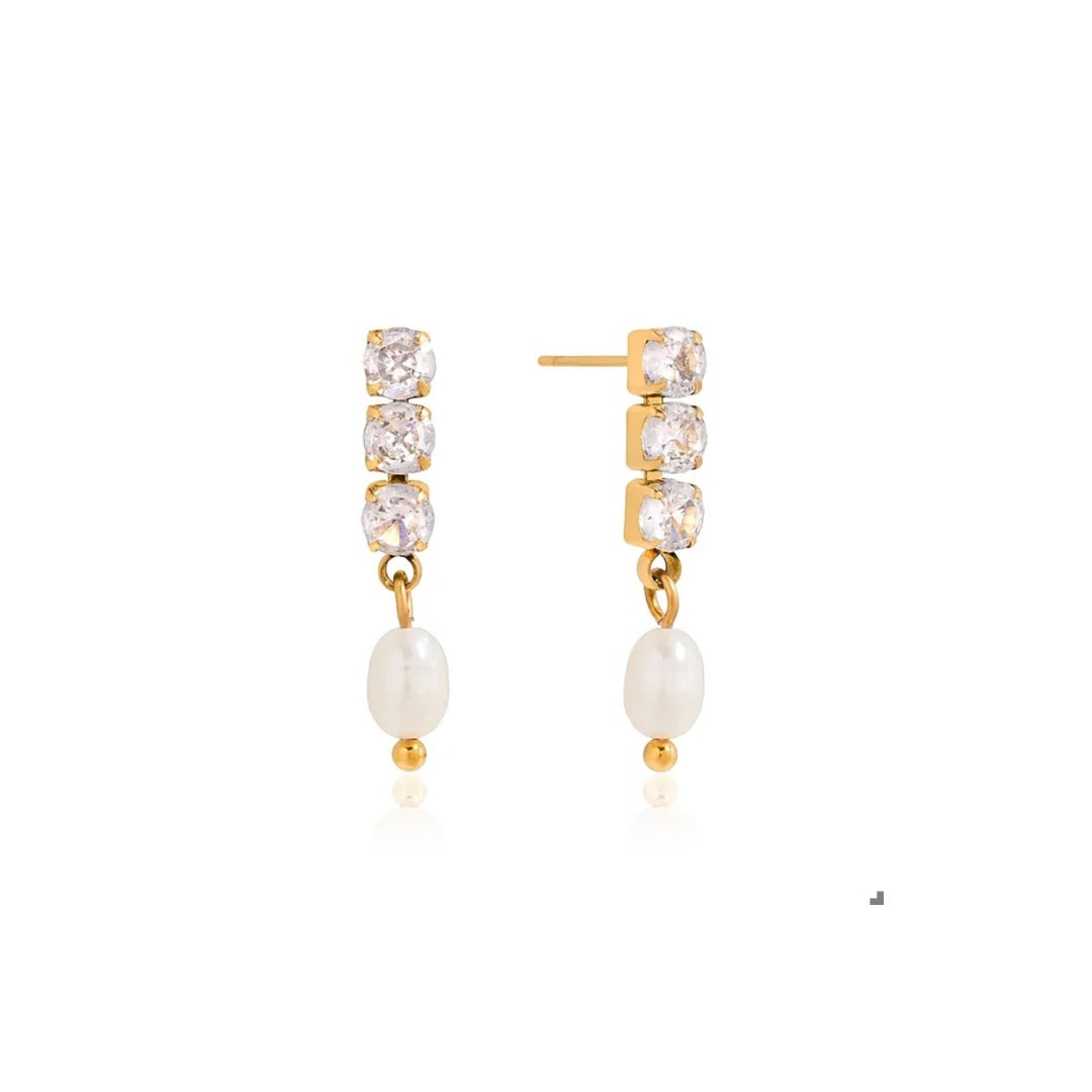 Diamond earrings with pearl drop