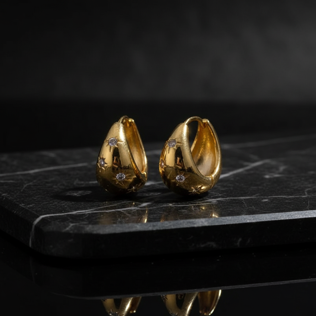 Chunky Gold Star Huggie Hoops - Square Product Image