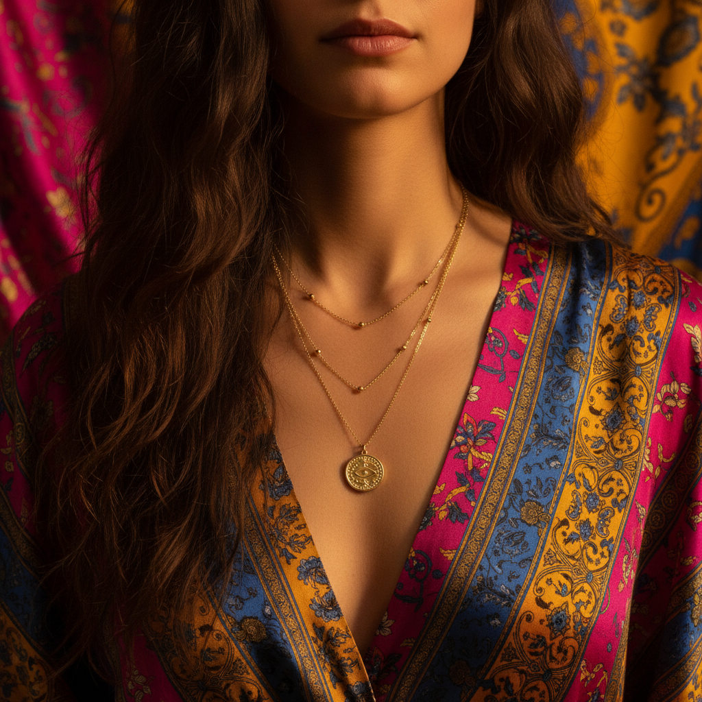Close-up bohemian Gold Coin Necklace 2