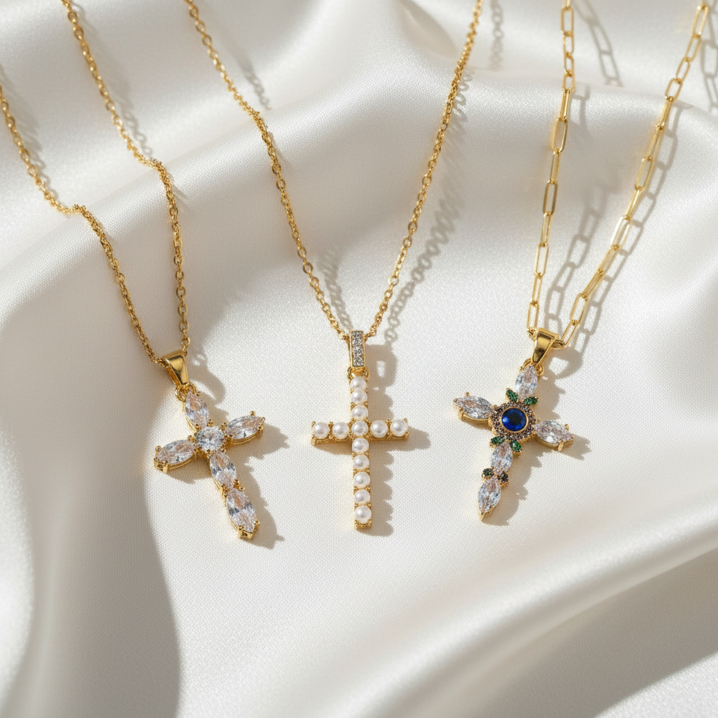 Cross Bundle - Cream Silk with Pearl Cross Center