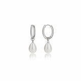Silver Pearl Huggie Earrings | Sterling Silver Plated